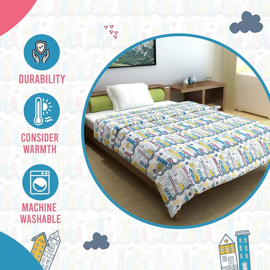 Divine Casa 120 GSM Cotton Single Bed Comforter Soft & Lightweight Reversible All-Season Blanket Colour Heaven White