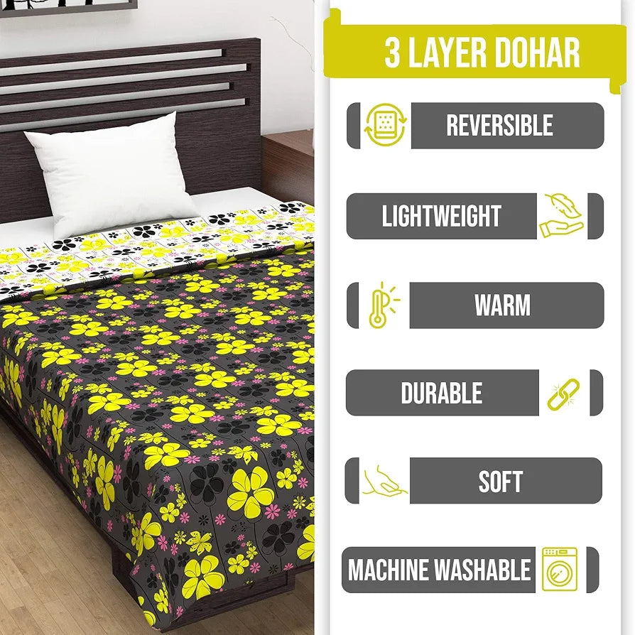 Divine Casa 120 GSM Microfiber Single Dohar Soft & Lightweight Throw Blanket Floral Pattern Colour Tornado