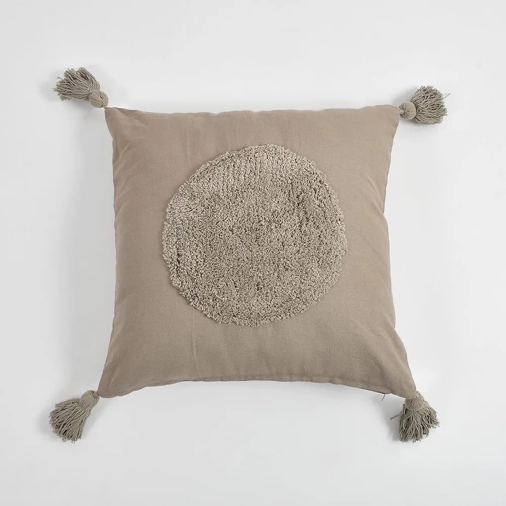 Sashaa World Cotton Cushion Cover Colour Brown Grey Tufted Decorative Pillow Case