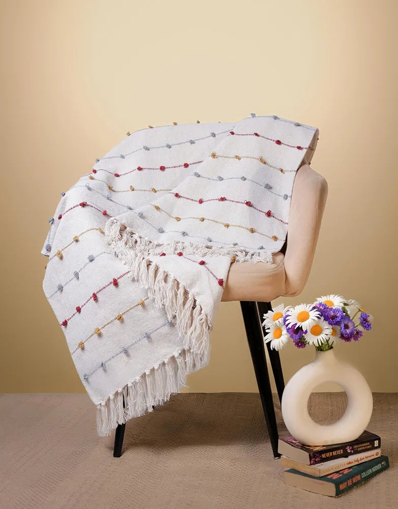 Sajavat Home Pure Cotton 3 Seater Sofa Throw with Cushion Cover Colour Beige Multi