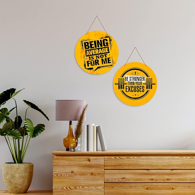 Artvibes Gym Motivational Quote Wall Hanger for Home | Wall Decor Hanging Item | Set of 2