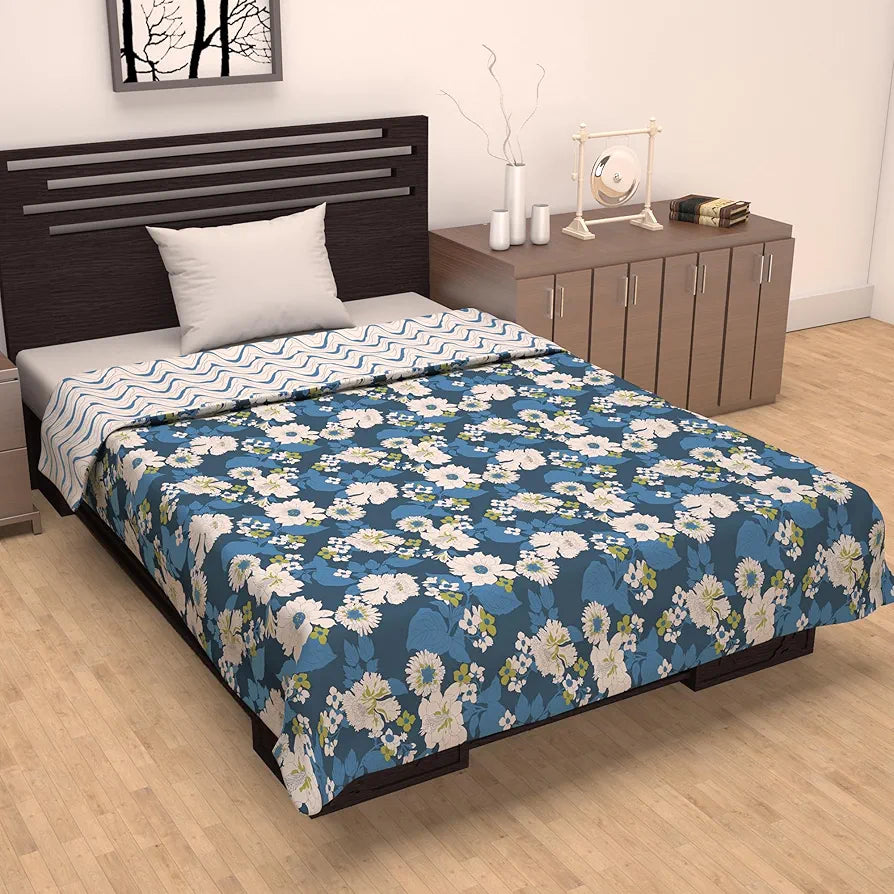 Divine Casa 120 GSM Microfiber Single Dohar Soft & Lightweight Throw Blanket Floral Pattern Colour Galaxy Blue & White