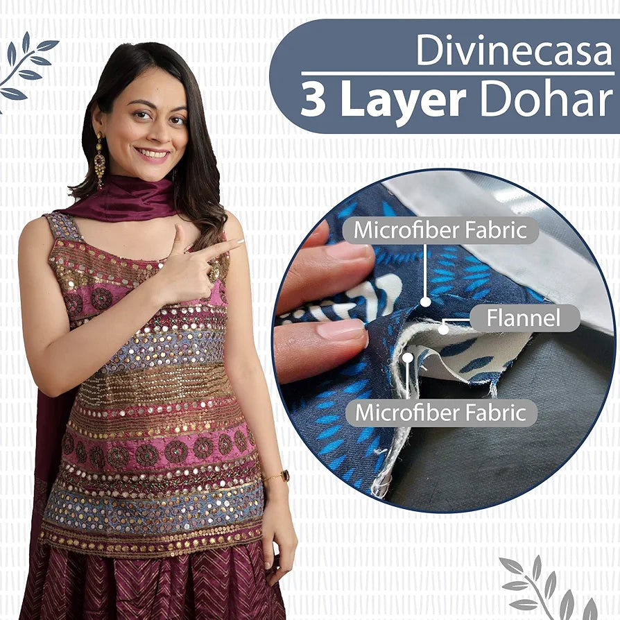 Divine Casa 120 GSM Microfiber Single Kids Dohar Soft & Lightweight Throw Blanket Craggy Lines Pattern Colour Blue Mirage
