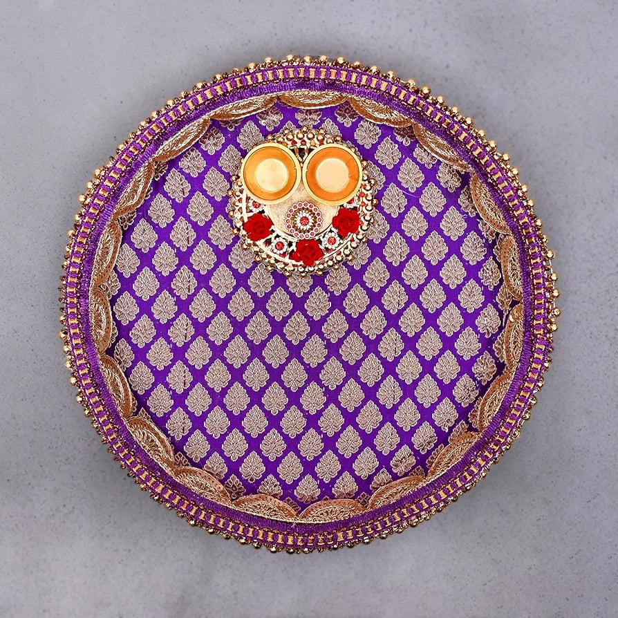 DecorTwist® Handcrafted Pooja Thali for Home Temple | Decorative Aarti Plate for Ganesh Chaturthi, Diwali, Navratri, Karwa Chauth & Festival Pooja Decor Pack of 1 