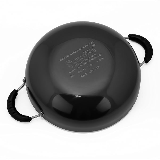 Sumeet 3Mm Hardanodised Deep Kadhai Size 12 22Cm Dia 2 Ltr Capacity Black