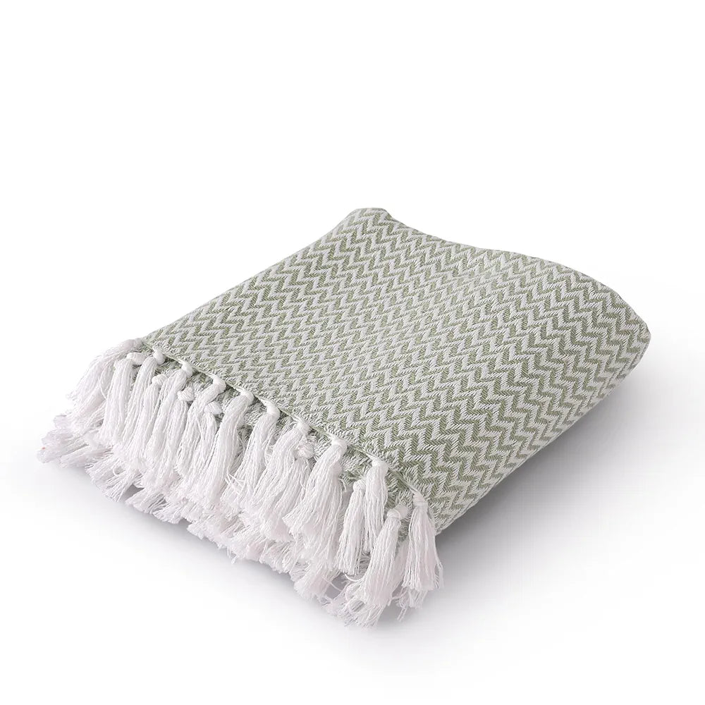 Sashaa World Chevron Delight Cotton Throw Colour Green Ivory