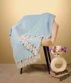 Sajavat Home Hand Knitted Pure Cotton 3 Seater Sofa Throw Colour Sky Blue