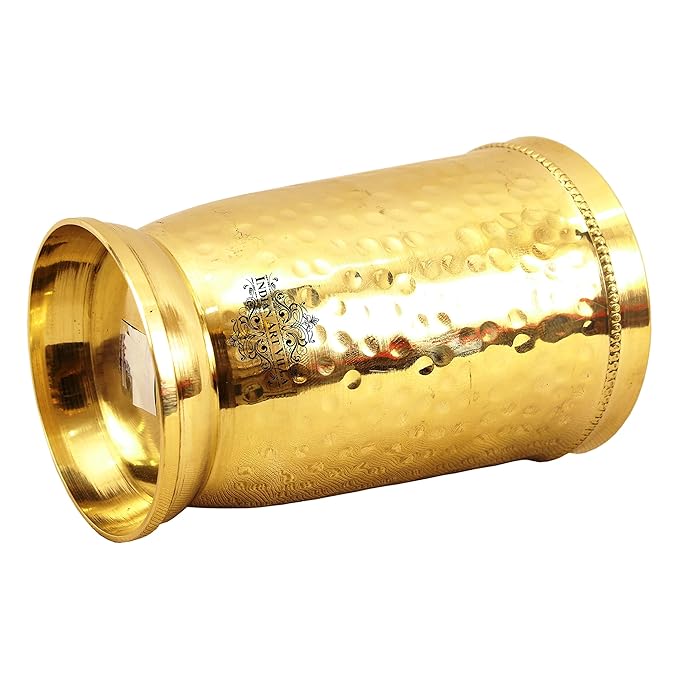 Indian Art Villa Brass Hammered Glass Tumbler Water Drinking Glass - 190 gms