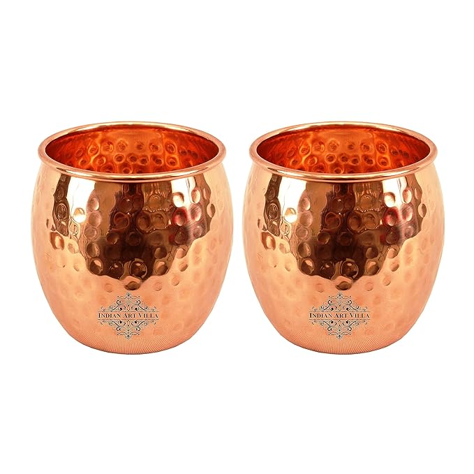 IndianArtVilla Hammered Copper Glass Tumbler Each 164 Grams