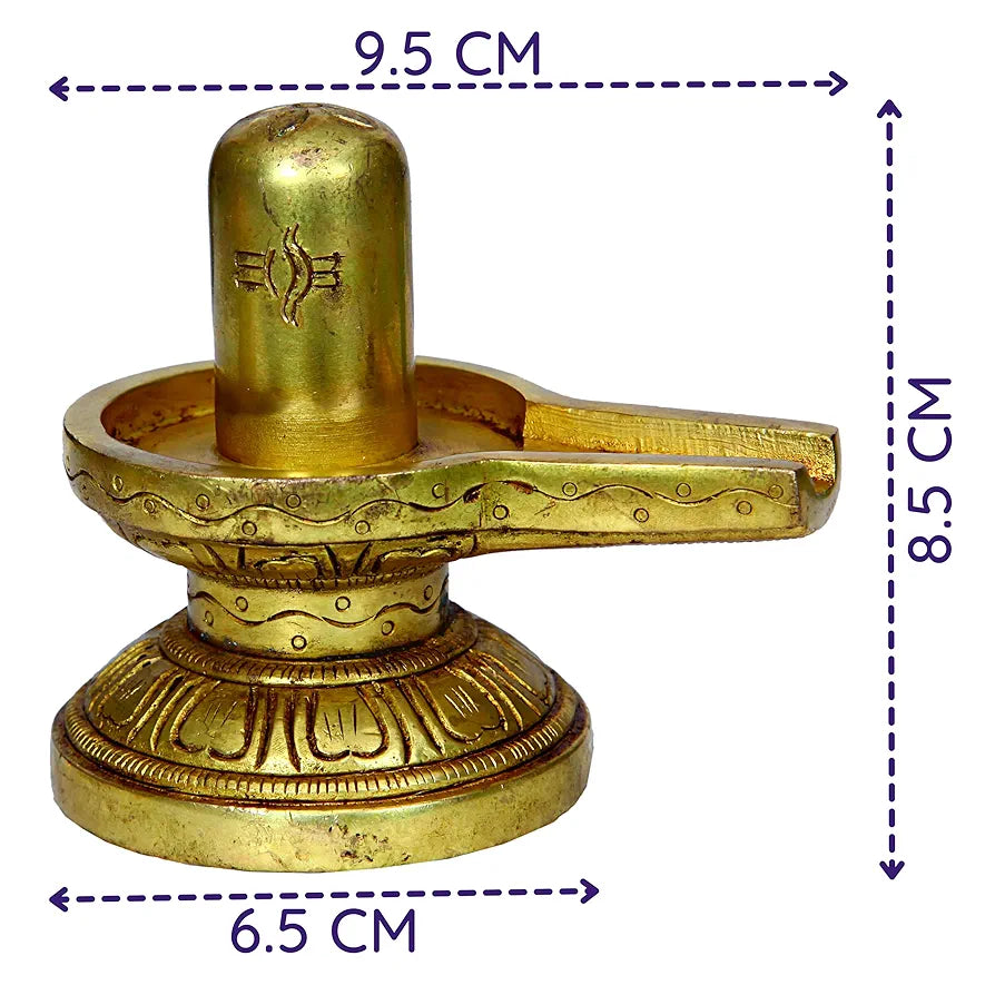 anciently Brass Shivling with Nandi Idol, Medium, Gold Colour - 