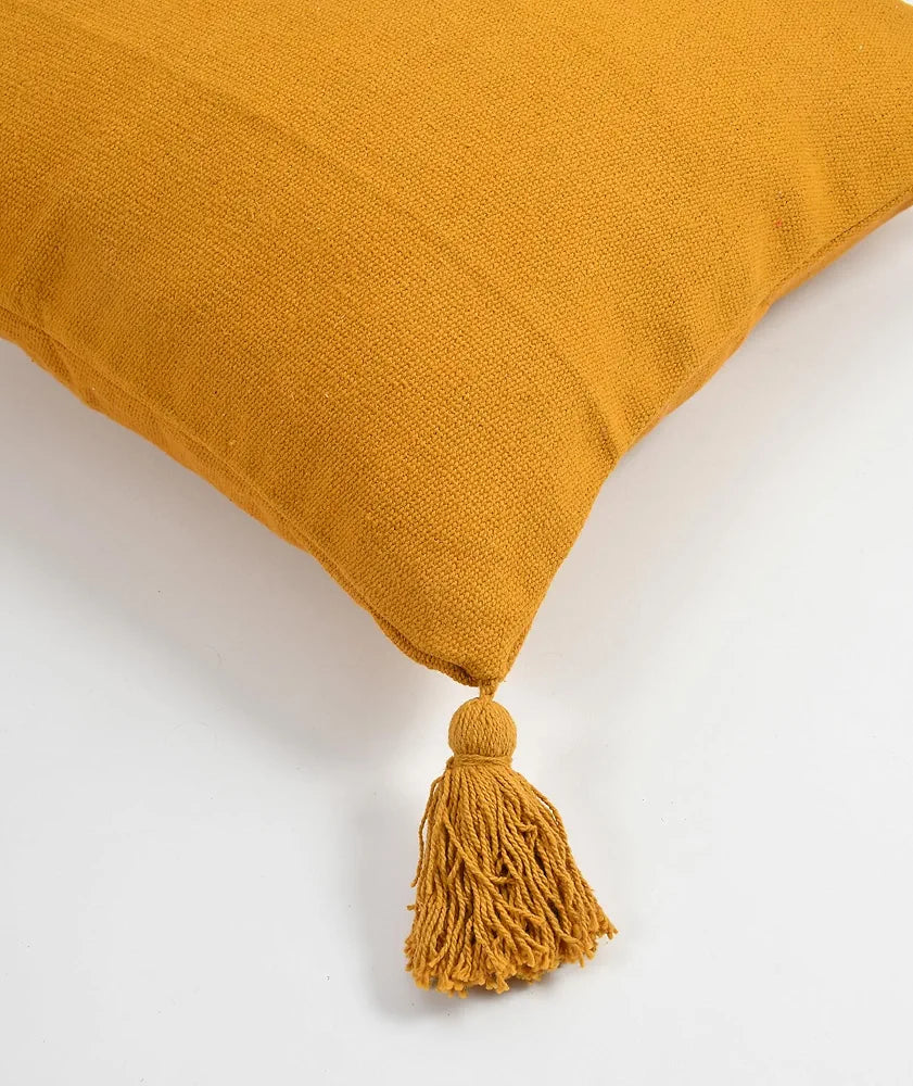 Sashaa World 100% Cotton Cushion Covers Colour Mustard With Tassels/decorative Throw Pillow( Set Of 2)