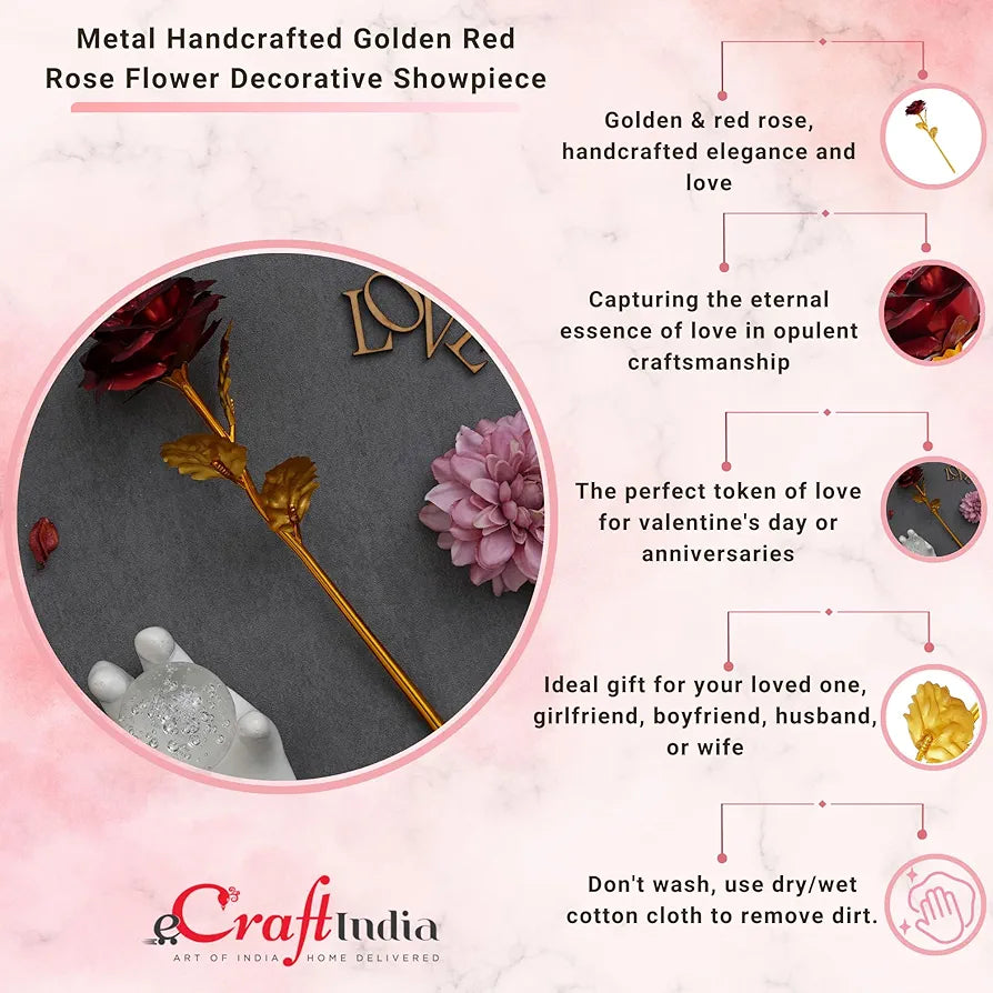 Golden Red Rose Flower Showpiece