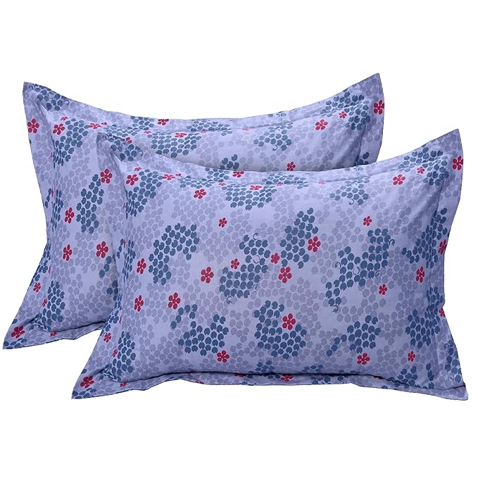 Huesland by Ahmedabad Cotton 144 TC King Size Bedsheet Cotton with 2 Pillow Covers | Botanical Bliss | Light Purple, Blue & Grey