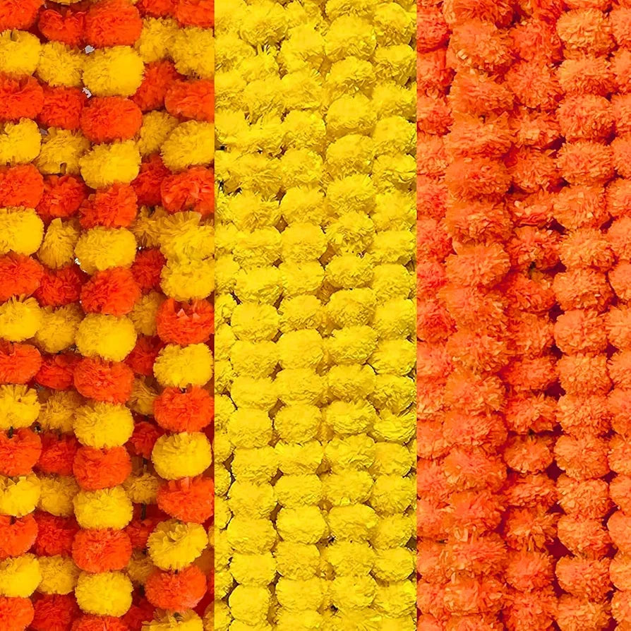 Artificial Marigold Garlands Pack of 15 Yellow Orange & Multi