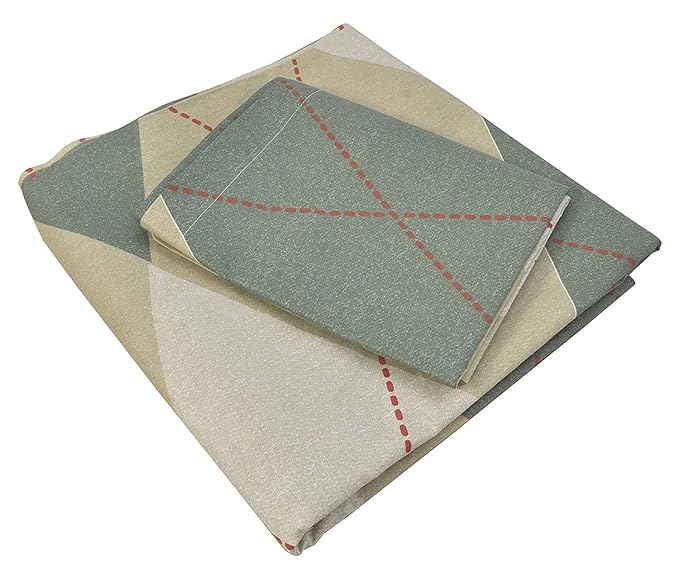 Huesland by Ahmedabad Cotton 144 TC Cotton King Size Bedsheet with 2 Pillow Covers - Beige & Green