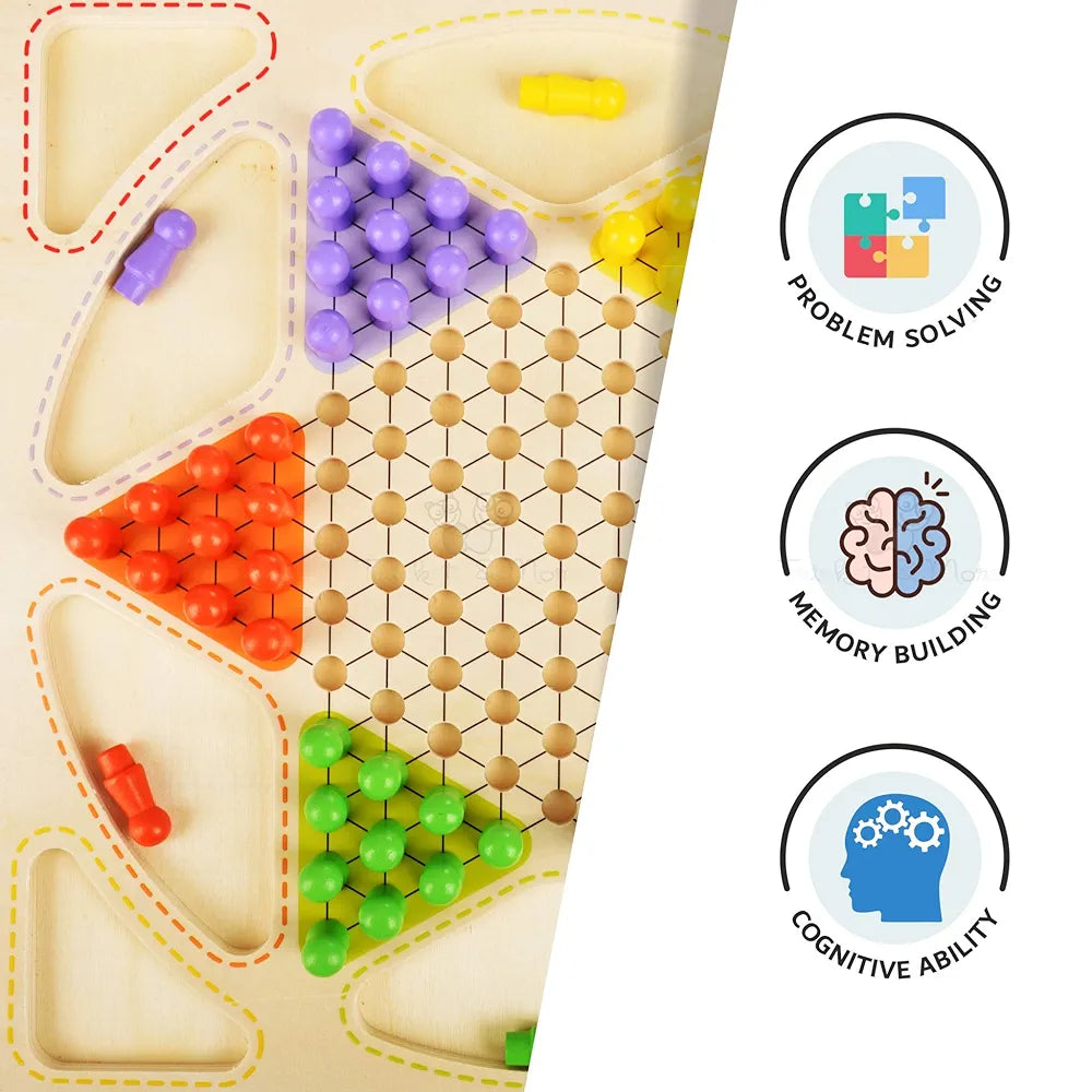 Trinkets & More - Chinese Checker Board & Ludo 2 in 1 Premium Wooden Classic Board Game for Adults and Kids Superb Family Office Game | Picnic Toys 3+ Years 