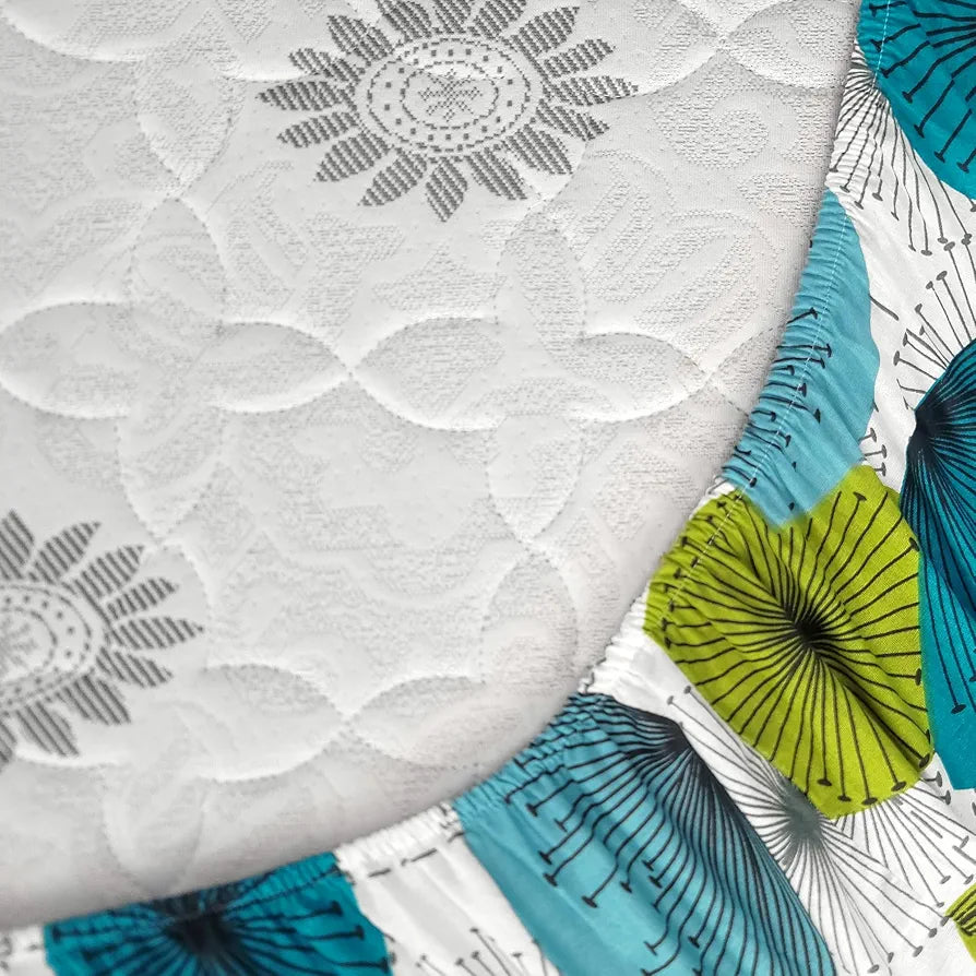 Divine Casa 144 TC 100% Cotton Floral Green Breathable Bedsheet King Size Bed Cotton Elastic Fitted Colour Baltic Sea