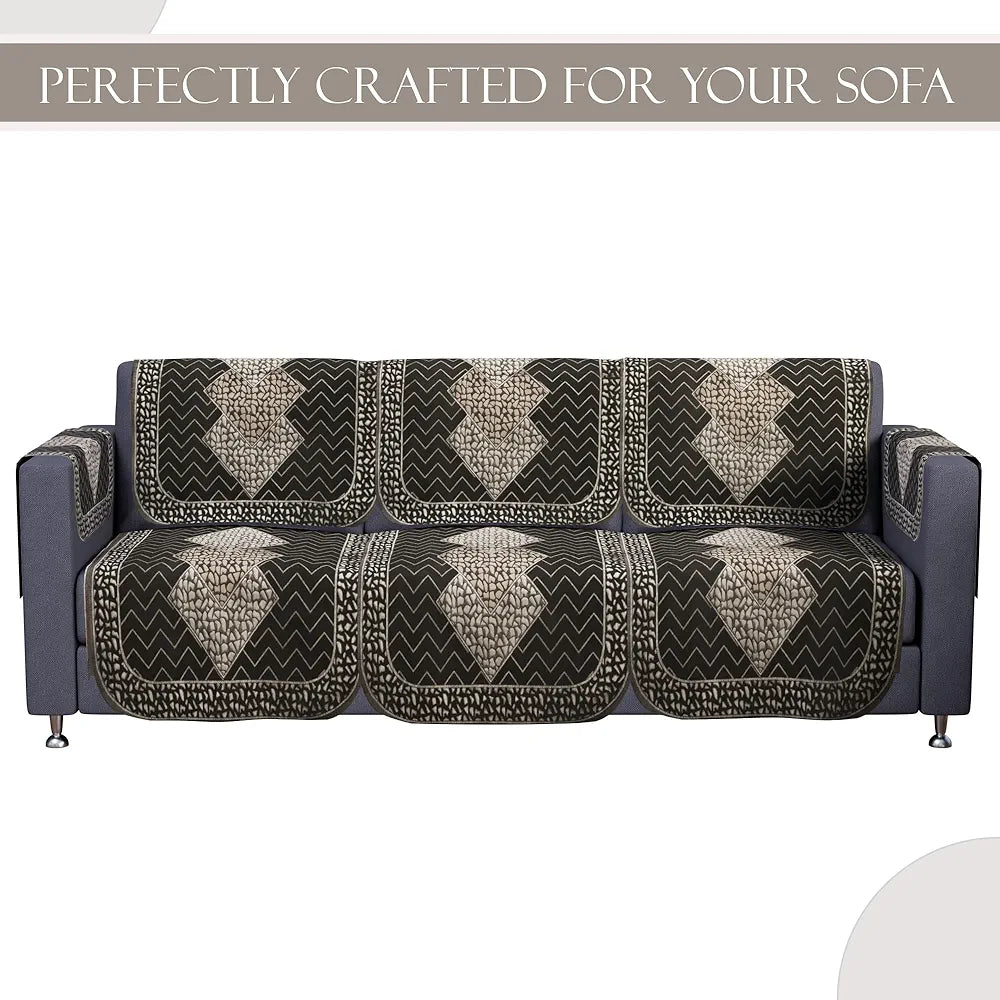 Kuber Industries Set of 16 Fully Covered Sofa Cover 5-Seater Stone Mayur Dark Grey & Brown