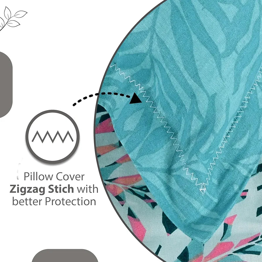 Divine Casa 144 TC 100% Pure Cotton Single Bedsheet with 1 Pillow Cover Floral Leaf Pattern Colour Soft Pink Blue