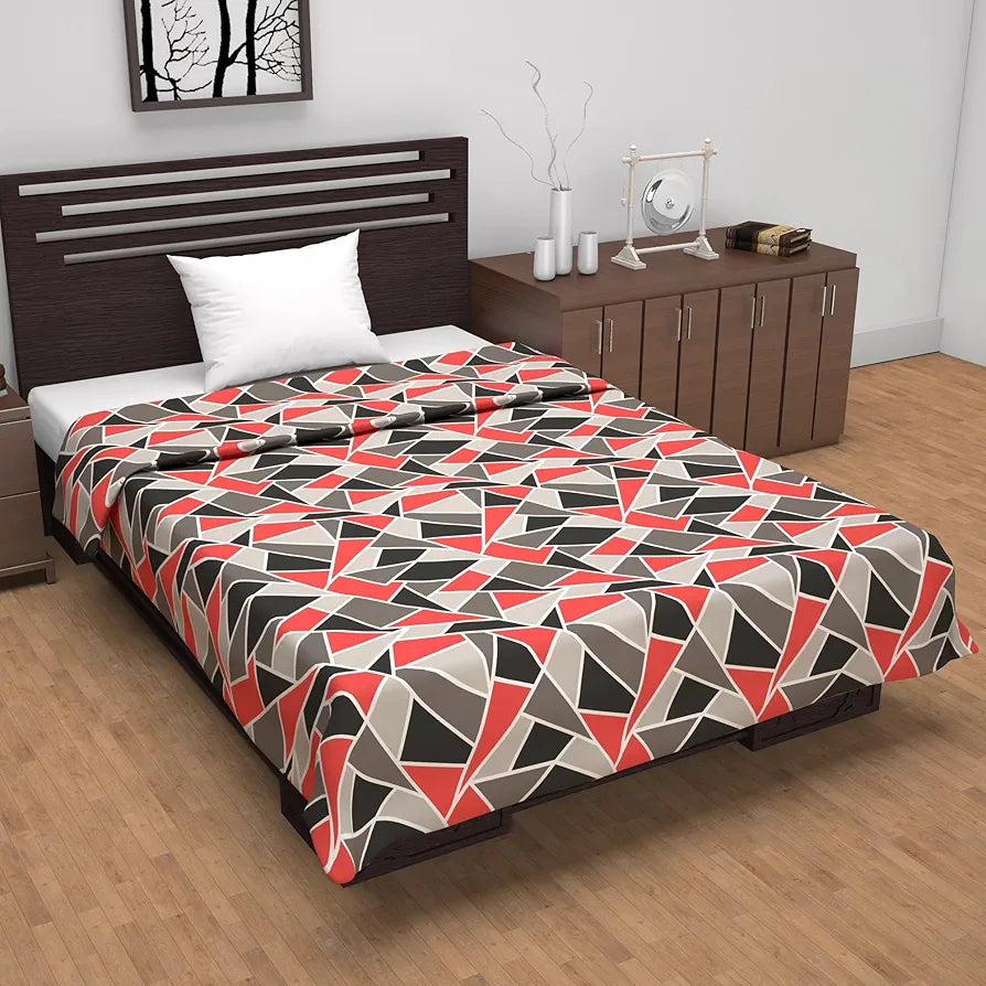 Divine Casa 100% Pure Cotton 120 GSM Reversible Geometric Print Single Bed Dohar for All Season Size TC - 144 Colour Rouge Red
