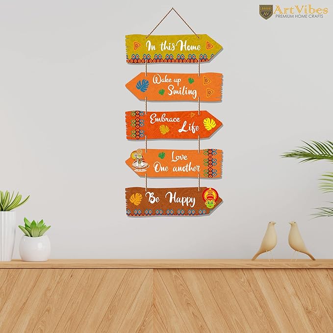 Artvibes Home Quotes Decorative Wall Art Mdf Wooden Hanger for Living Room | Set of 5