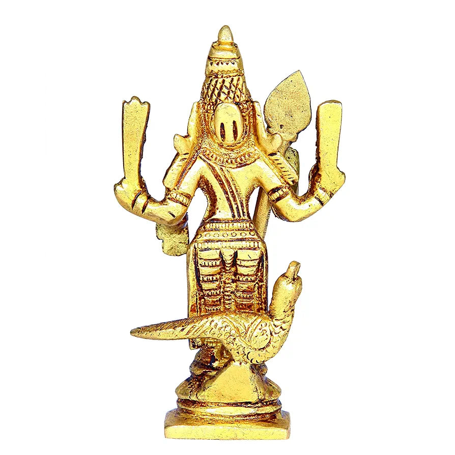 anciently Murugan Idol Brass Mini | Mini Lord Murugan Statue | Karthikeyan Idol | Mini Murugan Silai Brass 8 CM Height Brass Gold Colour 1 Piece, Religious