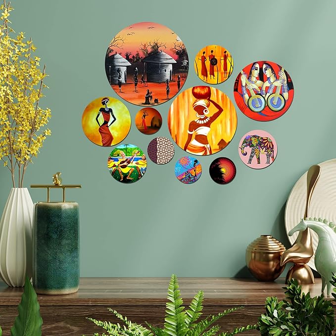 Artvibes Designer MDF Wooden Wall Hanging Ornaments Decoration Item for Home | Pack of 11 Pieces