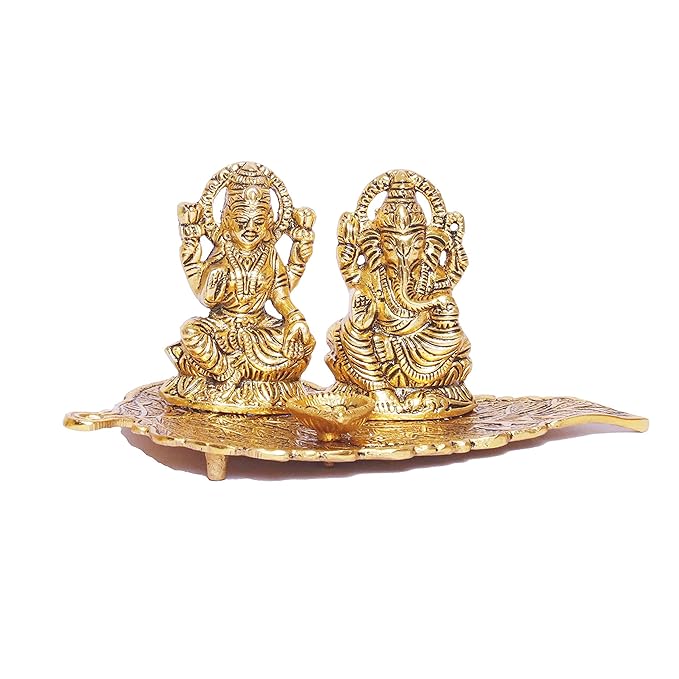 KridayKraft Laxmi Ganesh Metal Statue Laxmi Ganesh Murti with Diya for Pooja
