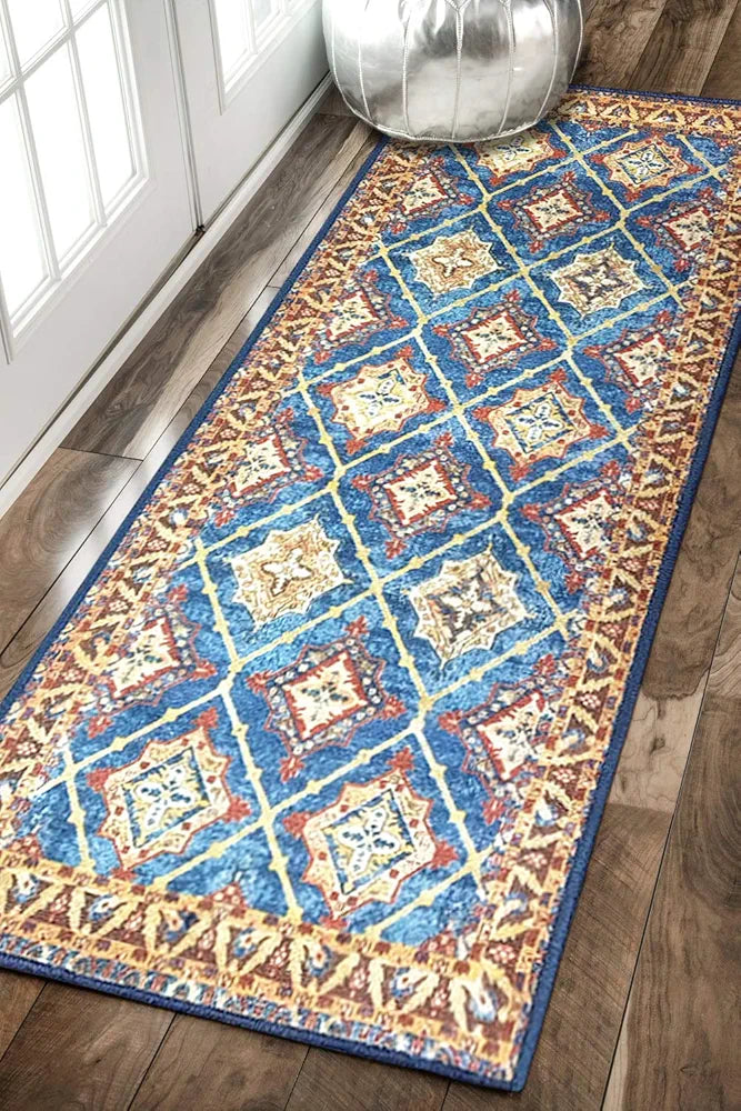 Status Contract Polyester Printed Vintage Anti Skid Backing Bedside Runner Floor Decor Carpet Rug  Multi