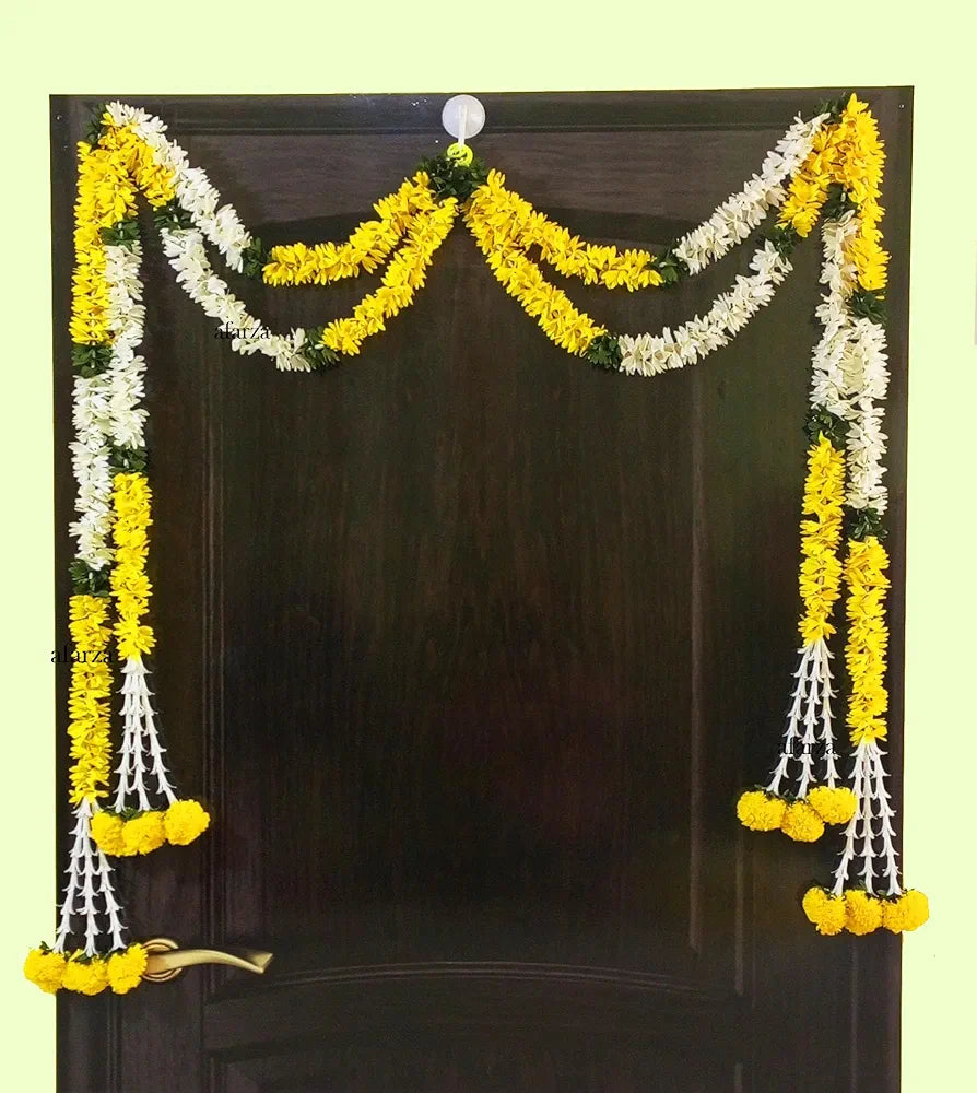 Afarza Choice Good Feel Good Garland Toran Home Decoration Hanging white-yellow 4 Pieces 5 Feet