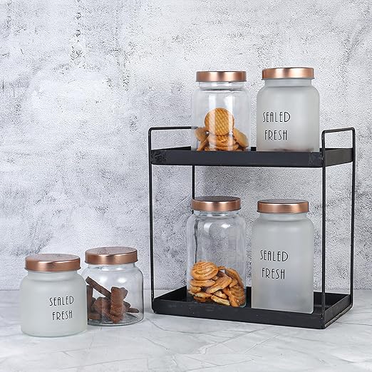 Femora Kitchen Storage Jars Clear Glass Jar With Steel Lid Air Tight Jar | 700 Ml | Pack of 6 | Golden Lid