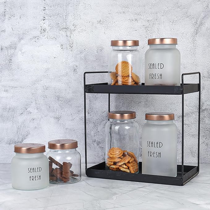 Femora Kitchen Storage Jars Clear Glass Jar With Steel Lid Air Tight Jar | 1500 Ml | Pack of 6 | Golden Lid