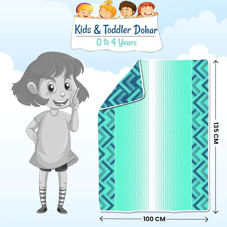 Divine Casa 120 GSM Microfiber Single Kids Dohar Soft & Lightweight Throw Blanket Chevron Pattern Colour Aqua Chevron