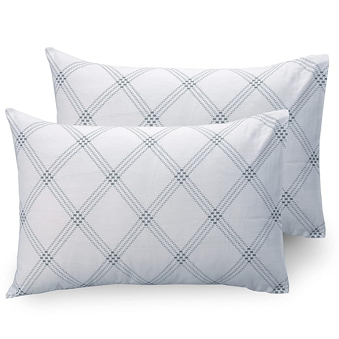 Huesland by Ahmedabad Cotton 186 TC Cotton Pillow Cover Set of 2 | White | Grey Pattern