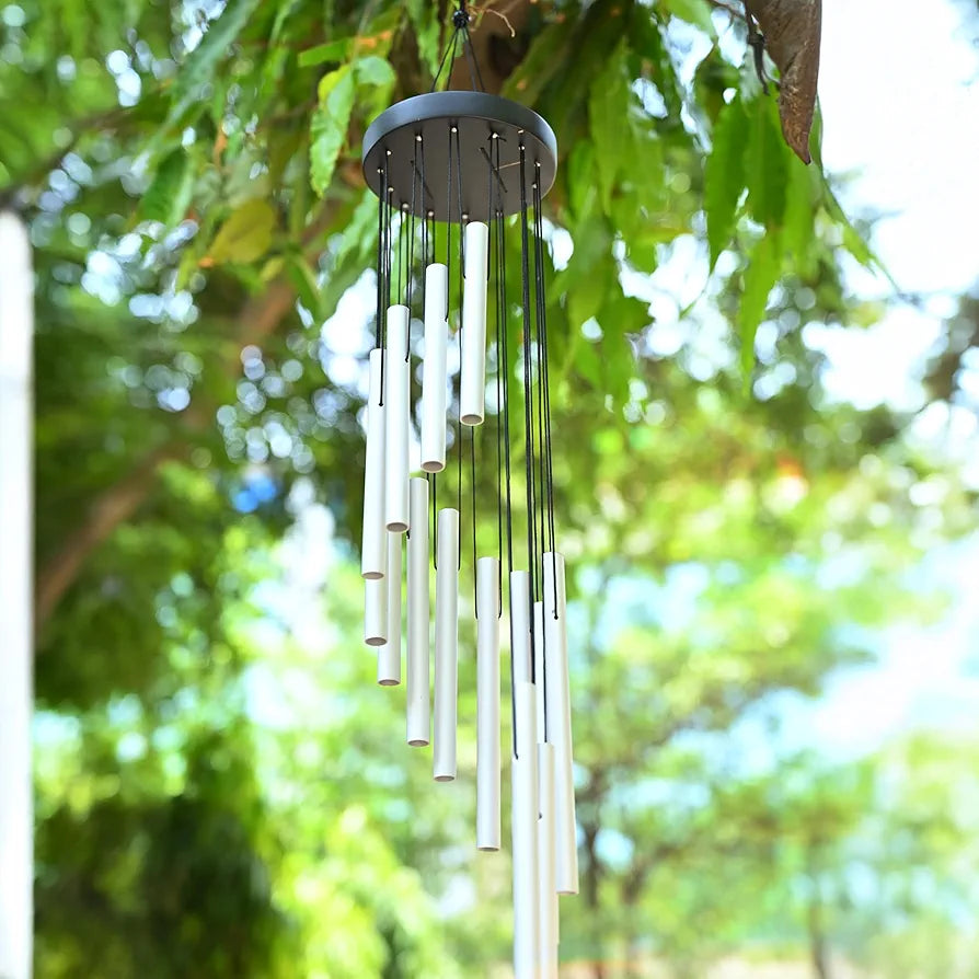 Wind Chimes for Home Décor Silver 12-Pipe Wind Chime -022