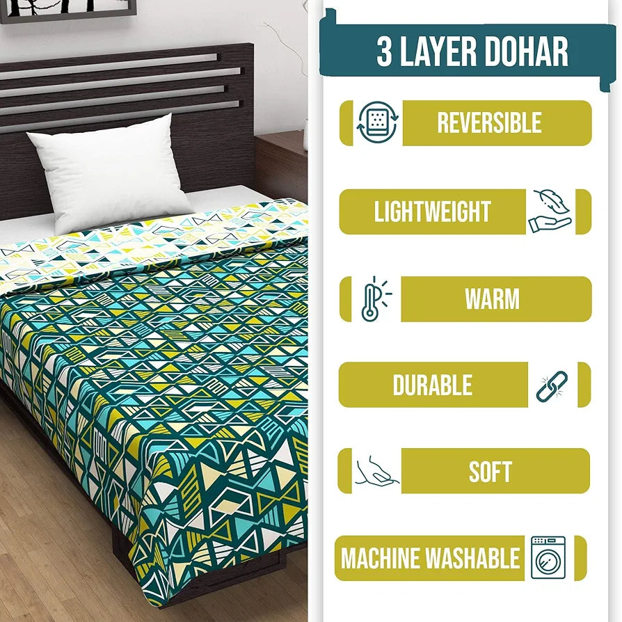 Divine Casa 120 GSM Microfiber Double Dohar Soft & Lightweight Throw Blanket Geometric Maze Pattern Colour Teal Green & White