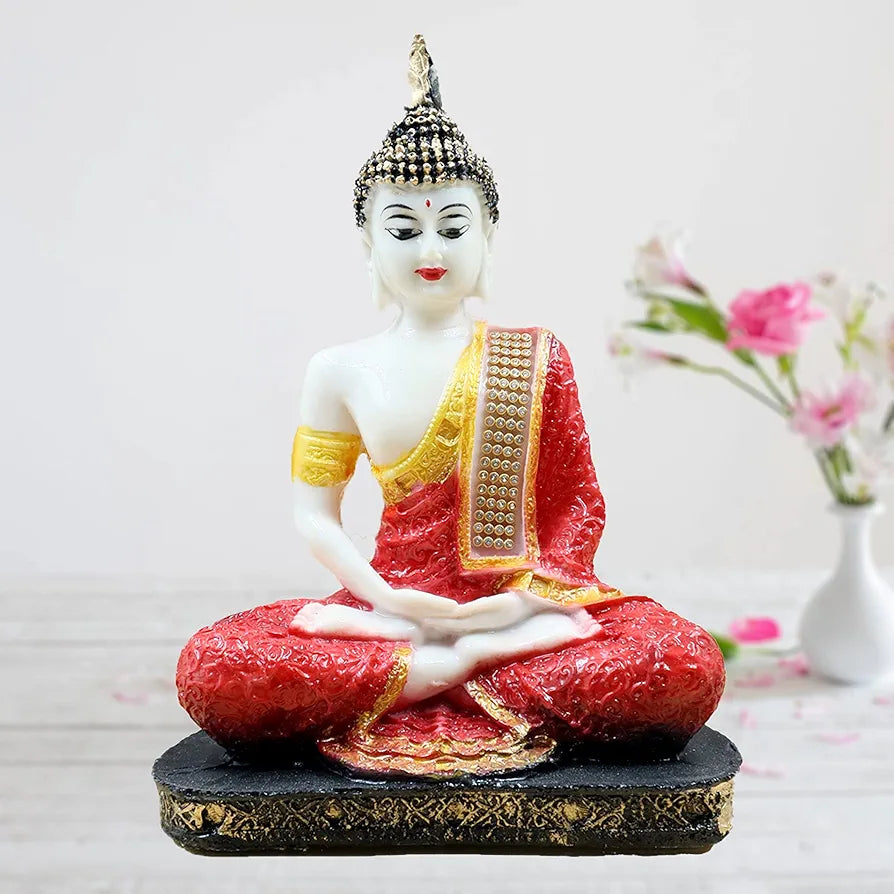 Jaipur Ace Meditating Buddha Statue Polyresin Idol Showpiece White And Red Buddha