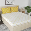 Huesland by Ahmedabad Cotton 186 Tc Bedsheet for King Size Bed With 2 Pillow Covers | White & Yellow