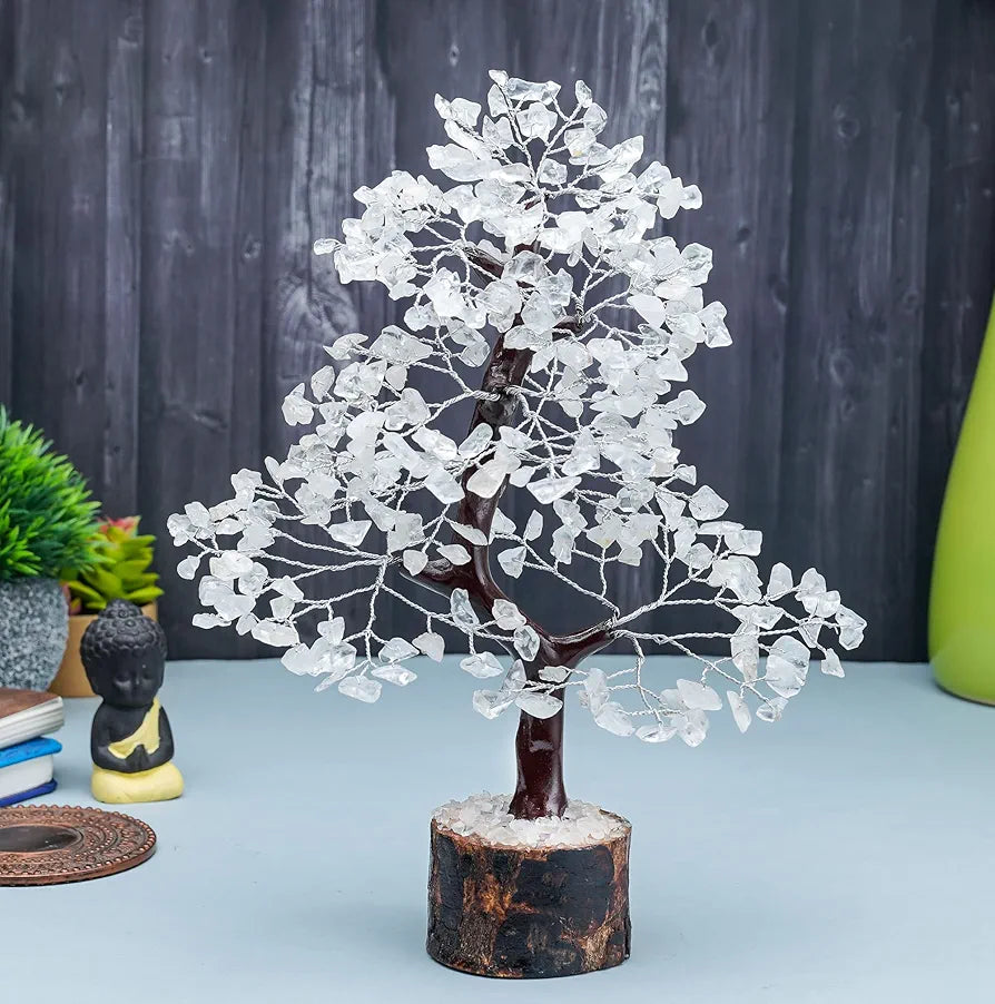 HindCraft Clear Quartz Crystal Tree Silver Wire 10-12 inch