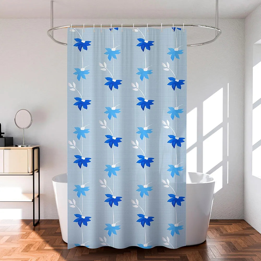 Kuber Industries Shower Curtain Bathroom Shower Curtain 8 Rings Curtain Painting Sky Blue