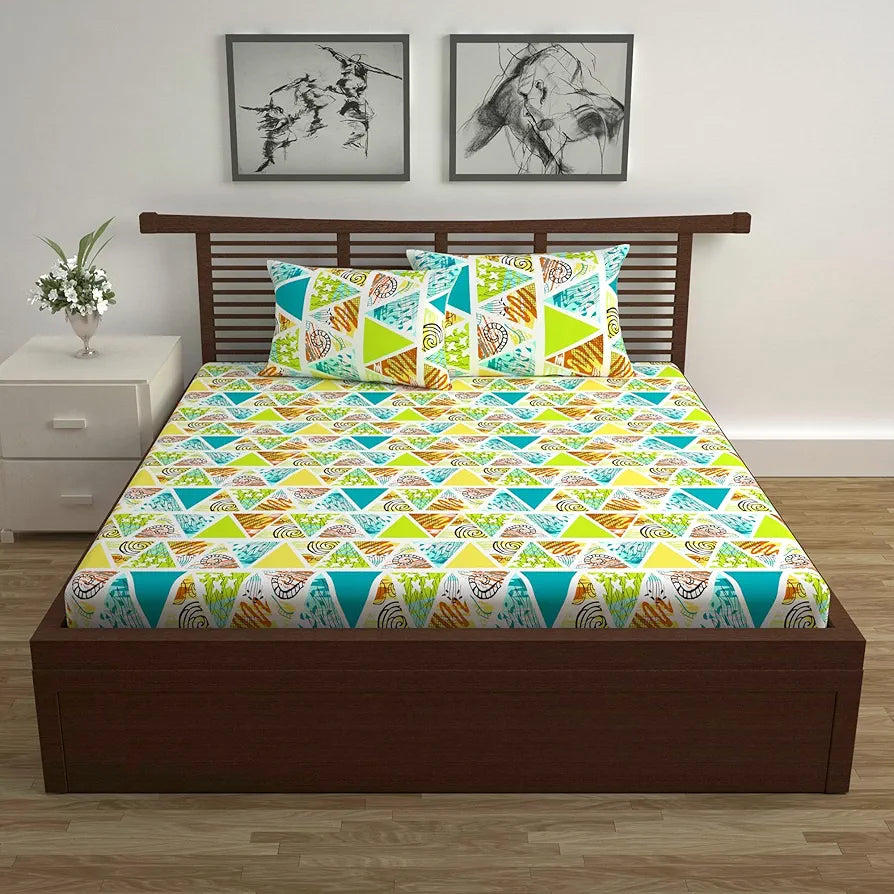 Divine Casa 144 TC 100% Cotton Double Bedsheet with 2 Pillow Covers  Abstract Pattern Colour Mustard