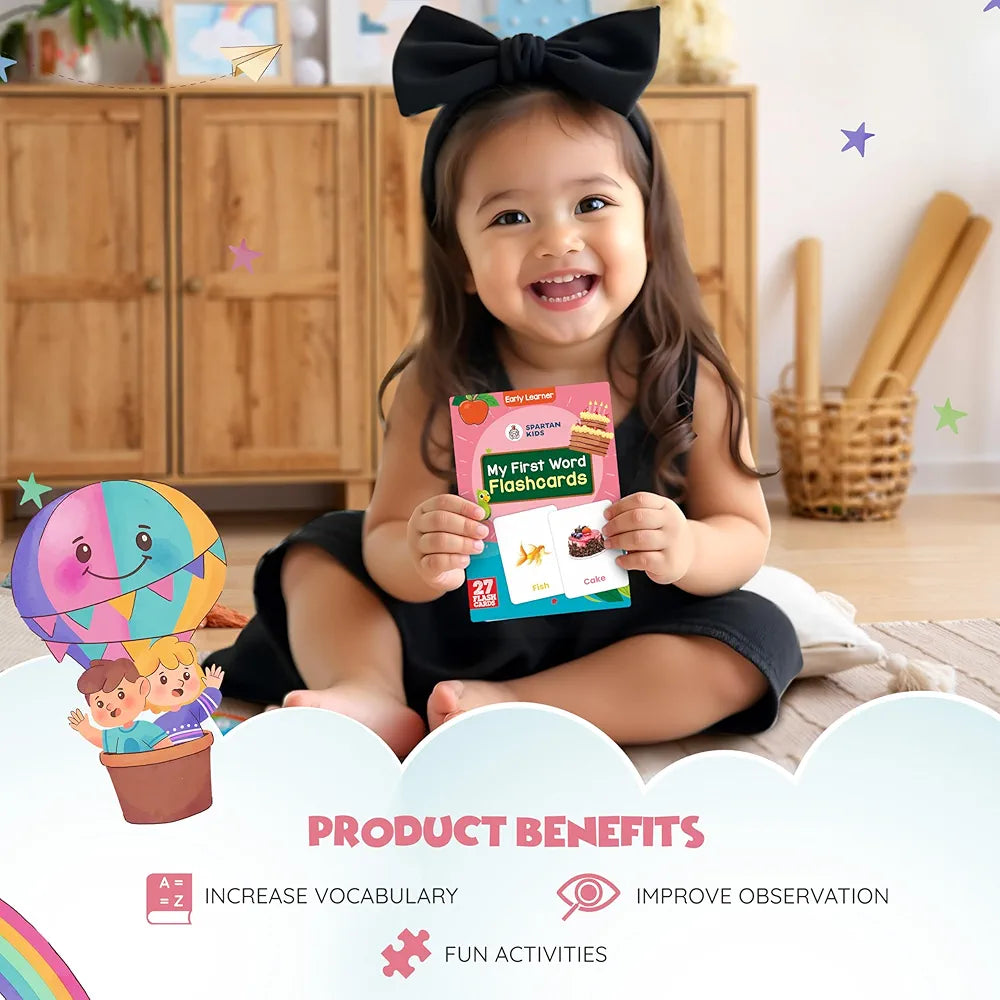SPARTAN KIDS My First Word Flash Cards for Kids | 27 Early Learning Flash Cards Easy & Fun Way of Learning 1 Year to 6 Years Babies, for Language_Skills