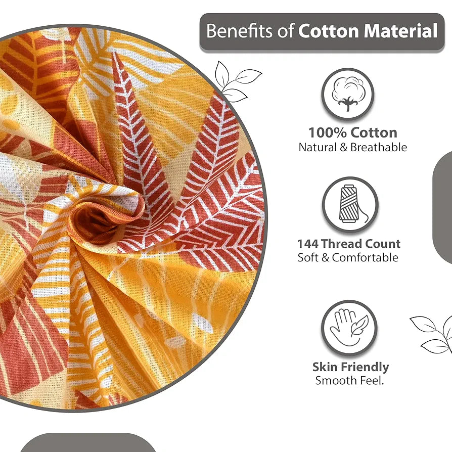 Divine Casa 144 TC 100% Pure Cotton Double Bedsheet with 2 Pillow Covers Floral Paisley Colour Mustard Orange