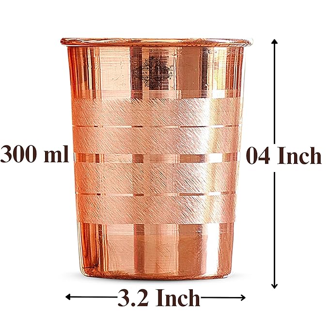 Indian Art Villa Pure Copper Plain Glass With Luxury Design Drinking Serving Water (Pack of 4)