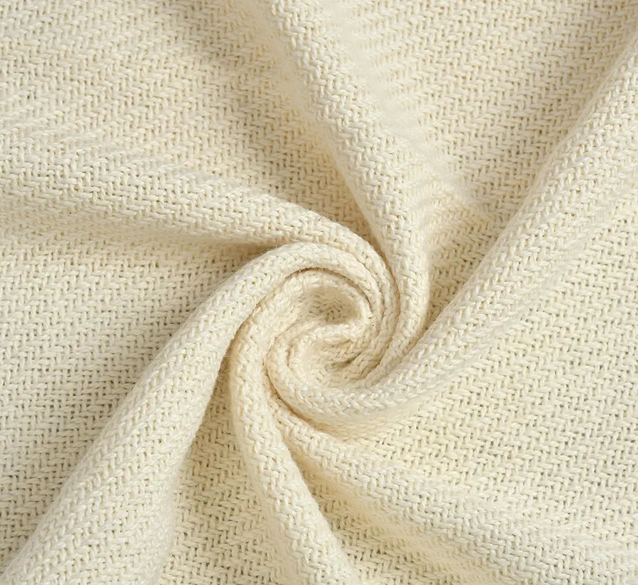 Sashaa World Solid White Cotton Throw Colour Cream