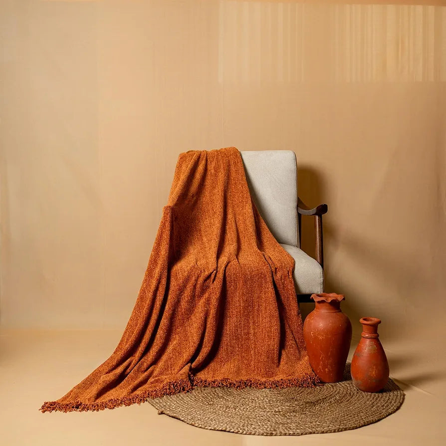 Sashaa World Lightweight Soft Chenille Throw Colour Rust