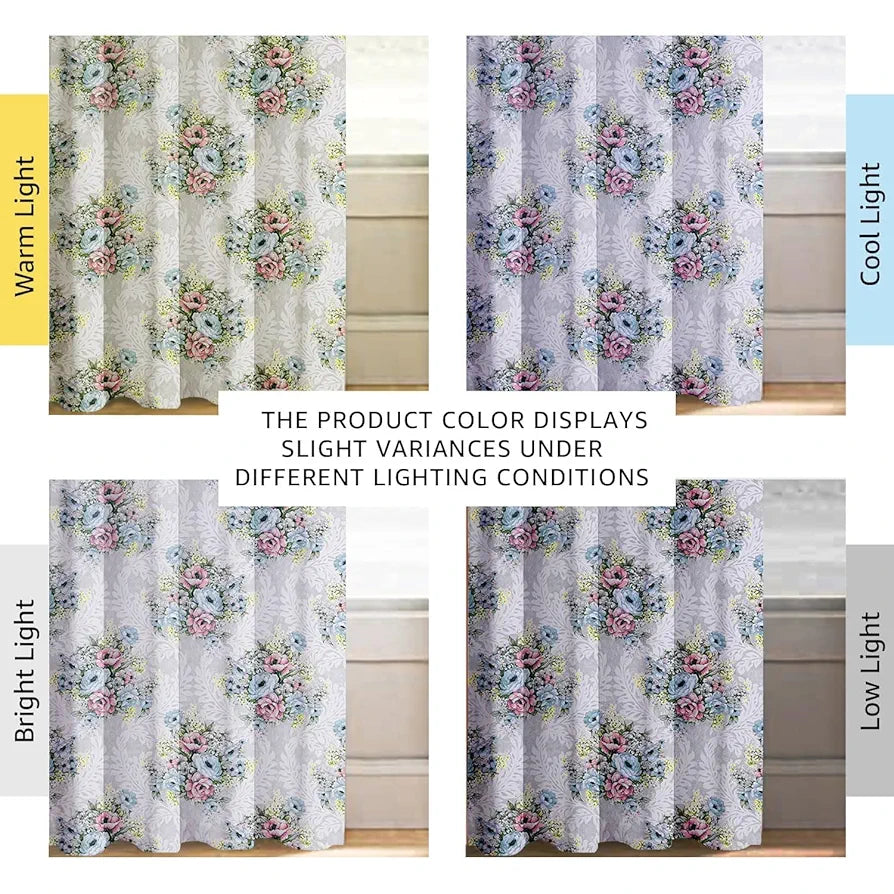 Cloth Fusion Blackout Printed Premium Window Curtains 5 Feet Long Set of 2 Ivory Bouquet