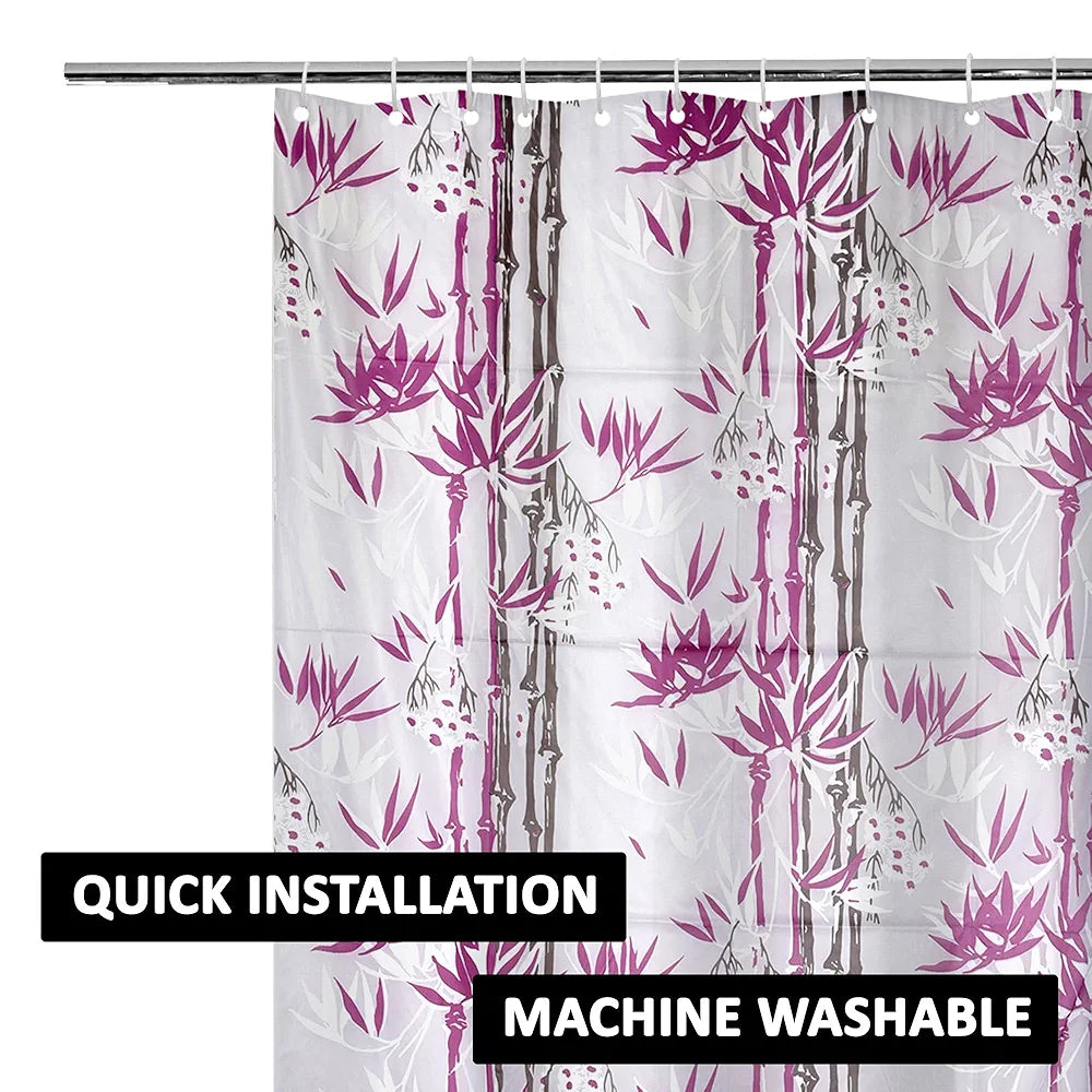 Kuber Industries Shower Curtain Bathroom Shower Curtain 8 Rings Curtain Bamboo Print Purple
