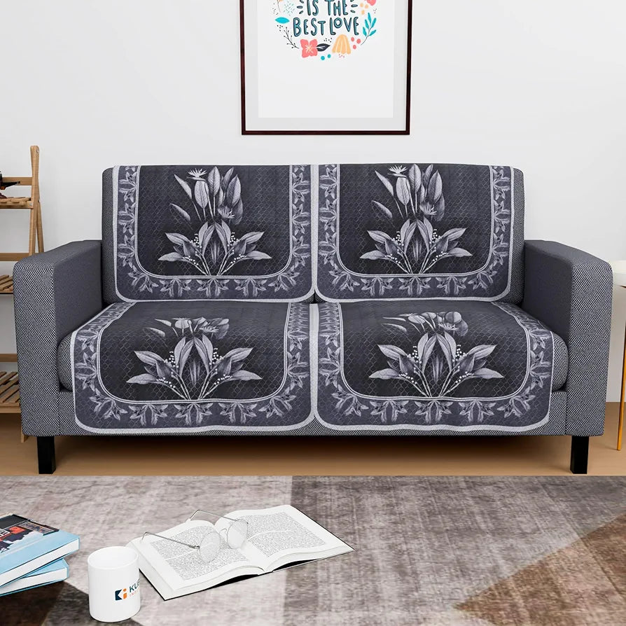 Kuber Industries Set of 4 Net Durable 2 Seater Sofa Covers Leaf Dark Grey & Lilac