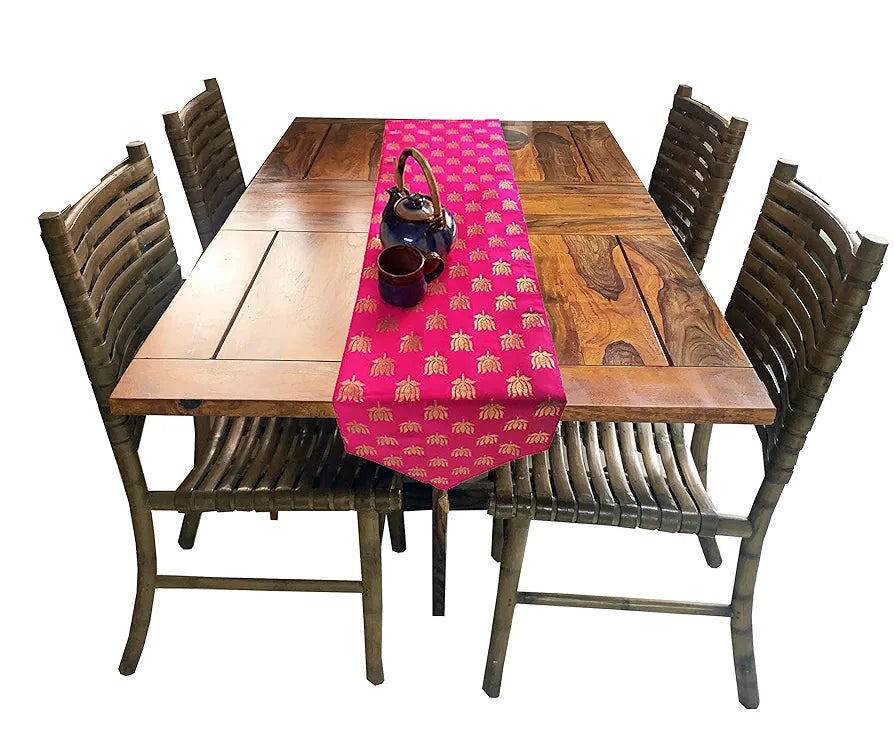 Pink Parrot Jacquard Silk Table Runner Colour Pink
